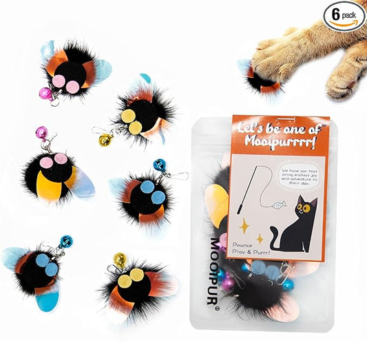 Cat Toy Insect Replacements, 6 Pcs Small Fly Set for Cat Wand Toys, Cat Door Hang Toys, Bug Refills with Bells, Handmade(Small Fly Set)