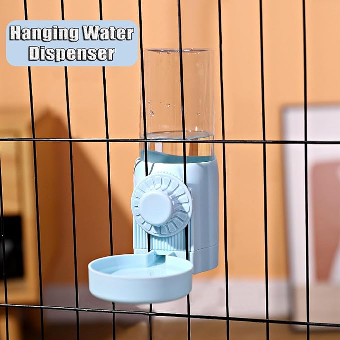 Automatic Rabbit Feeder and Water Dispenser Set,54oz Gravity Food Feeder&17oz Leak-Proof Water Bottle for Guinea Pigs,Hamsters,Chinchillas,Ferrets, Small Animals,Cage Mount Feeding Station Blue