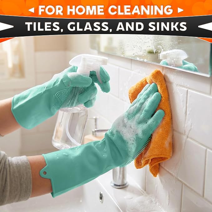 ALPENKOK Silicone Dishwashing Gloves with Scrubber – Non-Slip Silicone Gloves for Washing Dishes | Household Use