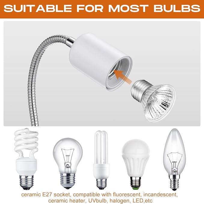 3 Set Reptile Heat Lamp UVA/UVB Turtle Heat Lamp Holder Fixture Clamp Basking Spot Adjustable 50w Full Spectrum Sun Sunbathe Bulb for Turtle Lizard Bearded Dragon Snake Aquarium Amphibian(White)