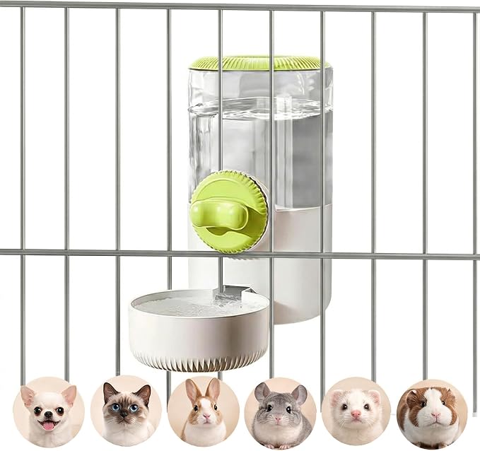 34oz Hanging Gravity Auto-Refill Water Bowl for Small Animal Cage | Visible Water Level, Keeps Floor Space Clear, Secure Cage-Mounted Placement, Detachable for Routine Cleaning