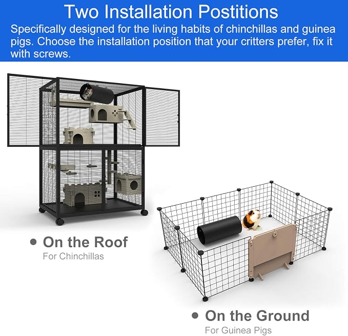 Chinchilla Hanging Cooling Tunnel Toys, Small Animals Tubes Tunnel Toys | Ferret Chinchilla Squirrel Guinea Pig Rat Cage Accessories (Black-Long)
