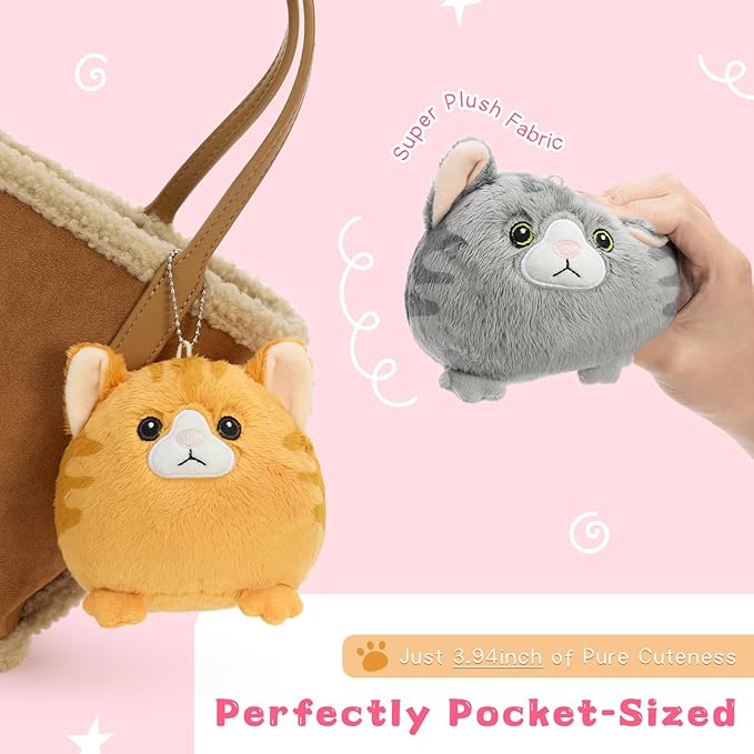Muiteiur 6Pcs Cat Stuffed Animal Keychain Set, 3.94 Inch Adorable Plush Cats with Clip, Small Stuffed Animal Gift for Cat Lovers