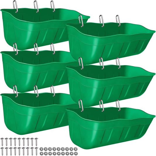 Hanging Goat Feeders,Chicken Feeder Waterer,Large Feed Trough 7.5 Quart 6 Pack,Hanging Fence Feed Trough for Poultry Livestock,Green