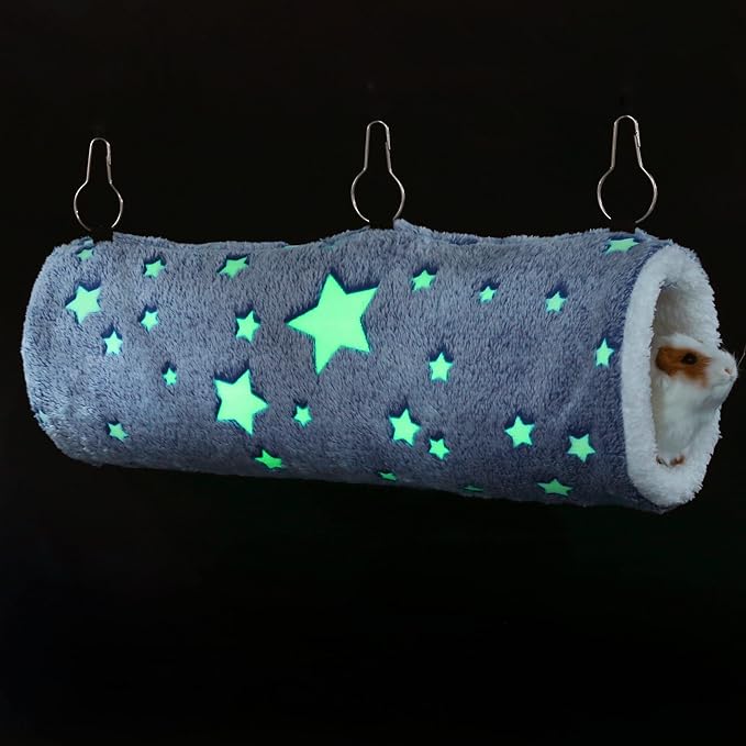 Mogoko Noctilucent Luminous Guinea Pig Rat Hammock Bunkbed Hanging Tunnel and Soft Bed Mat for Ferret Hedgehog Squirrel Hideout Cage Accessories (Tunnel and Bunkbed Hammock)