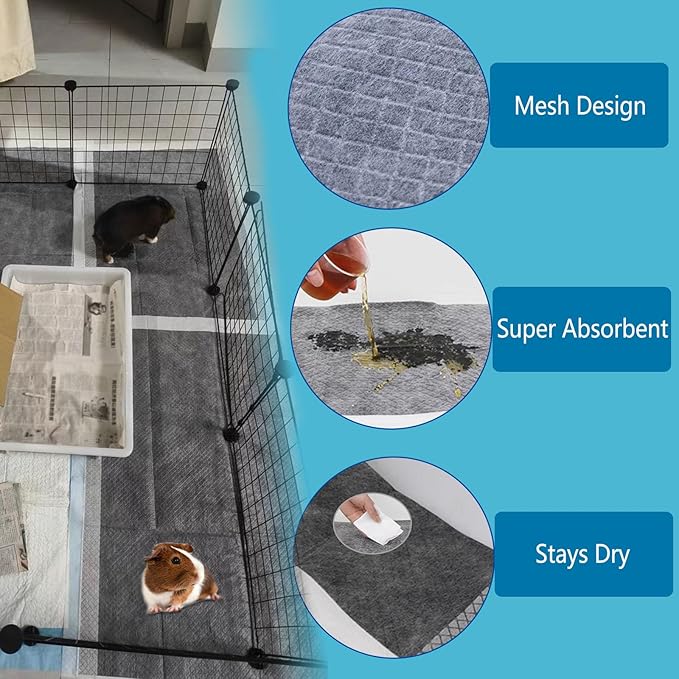 Guinea Pig Pee Pads, Disposable Rabbit Cage Liners, Charcoal Odor Controlling Absorbent Waterproof Pee Pads for Hamster, Bunny, Ferret, Chinchilla and Other Small Animals (18" x 13", 120 PCS)