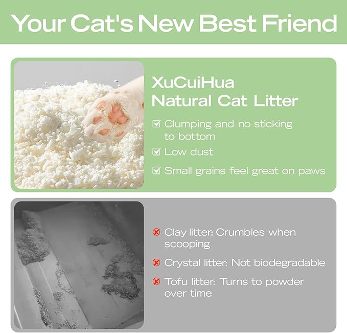 Natural Cat Litter Green Tea Scent, Plant-Based, Strong Clumping Litter, Odor Control, Easy Scooping, Clumps Lift Cleanly, Low Dust, Corn & Cassava Litter, 16.5 LB (5.5 LB x 3 Bags)