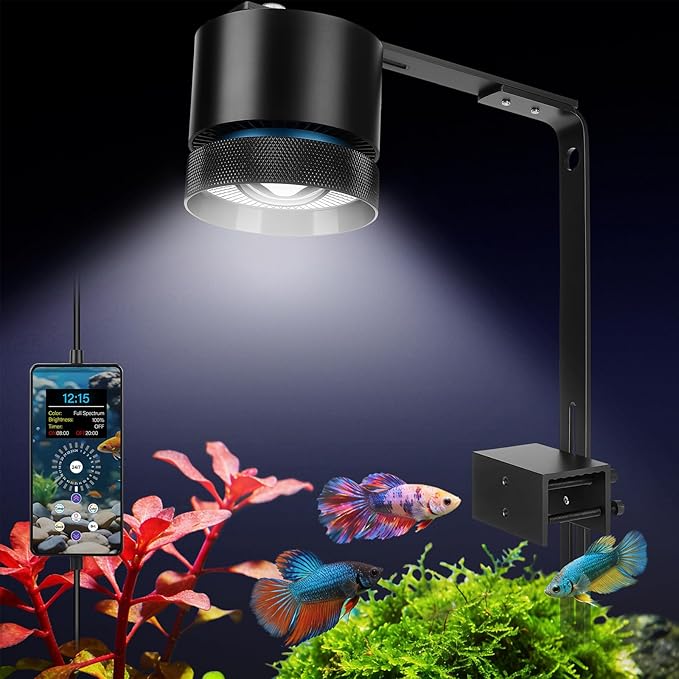 fishkeeper Aquarium Clip-On Stream Light with Auto Time Sync & 24/7, Full Spectrum LED Fish Tank Lights with 9 Colors, Set Any Timer & 1-100% Dimming, Adjustable Clamp for Freshwater Plants Tanks 80W