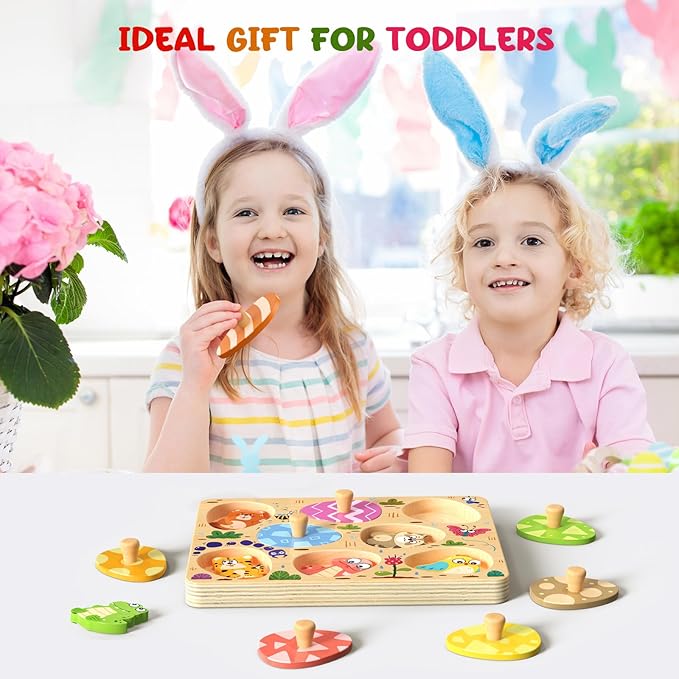 Zeoddler Wooden Puzzles for Toddlers, 8 Pcs Animal Matching Egg Puzzle, Montessori Toys for Boy Girl Easter Birthday Gifts, Preschool Learning Activities & Educational Toys for Boys, Girls