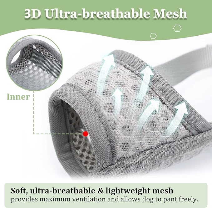 Mayerzon Dog Muzzle, Puppy Soft Mesh Muzzle for Small Medium Large Dogs Chihuahua Poodles Beagle Dachshund Corgis Labrador for Biting Chewing Grooming that Allows Panting Drinking(XL, Grey)