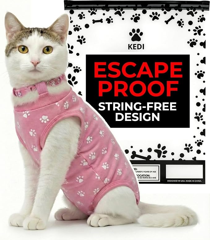 Cat Surgery Recovery Suit Female Cat Onesie for Cats After Surgery Spay Surgical Abdominal Wound Skin Diseases E-Collar Alternative Wear (Pink, Medium)