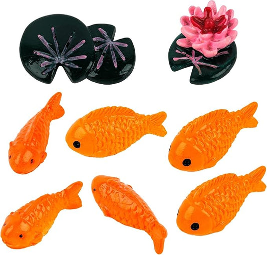 AUEAR, 8 Pack Mini Red Fish Lotus Ornaments Animal Garden Micro Landscape Decor