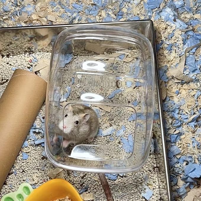 7.1 in Hamster Sand Bath-Clear Critters' Shower Toilet-Cooling Bed Sand Container Bathtub Hamster Accessories for Mice Hedgehog Squirrel Hamster Guinea Pigs Small Animals Large