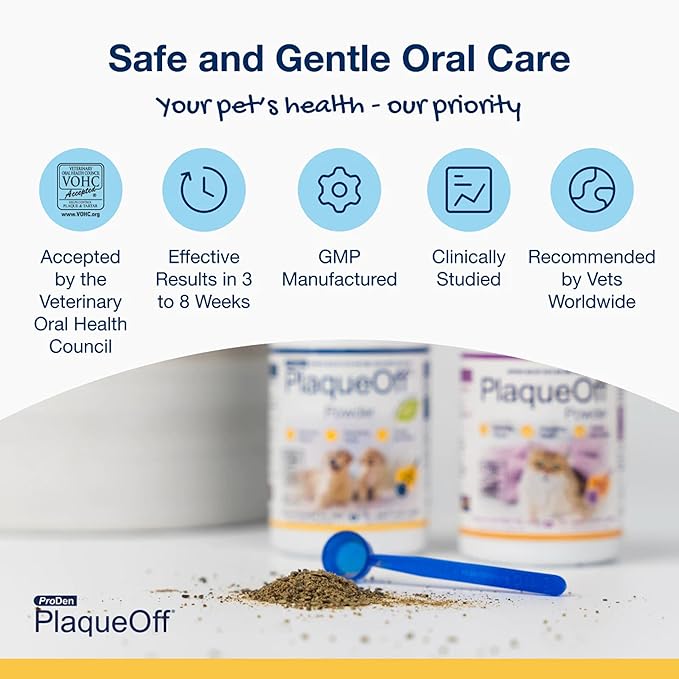 ProDen PlaqueOff Powder for Pets - Cat & Dog Breath Freshener - Plaque & Tartar Remover for Pet Oral Care - 180g (Pack of 2)