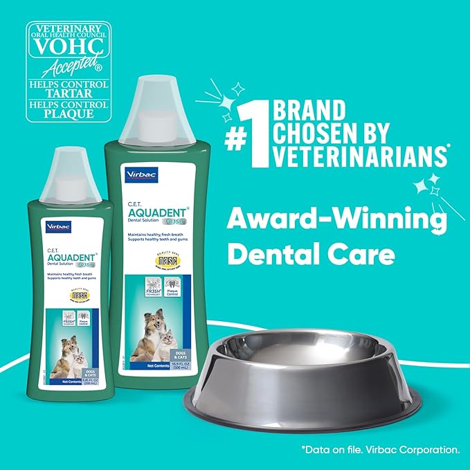 Virbac C.E.T. AQUADENT® FR3SH® Dental Solution For Dogs & Cats - Supports Dental Health & Fresher Breath - VOHC Approved For Dogs (250 ml)
