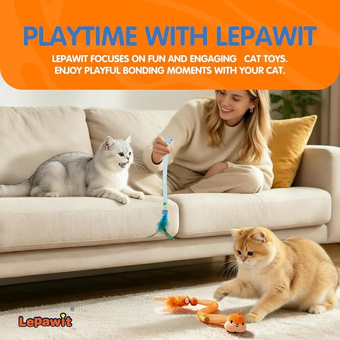 Cat Feather Toy 4 Pack – Interactive Bell & Pom-Pom Snake Stick for Indoor Play, Exercise, and Hunting Fun for Cats