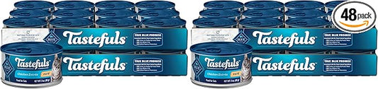 Blue Buffalo Tastefuls Natural Pate Wet Cat Food,Chicken Entrée 3-oz cans,(Pack of 48)