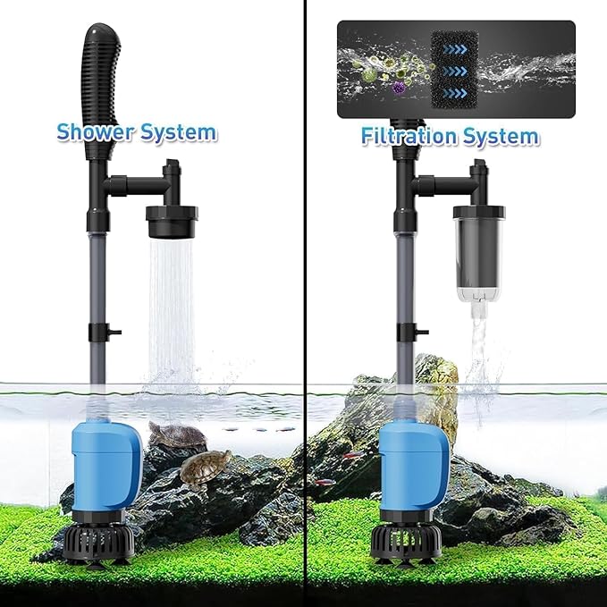 6-in-1 Electric Aquarium Gravel Cleaner, 530GPH Fish Tank Vacuum Cleaner with Water Changer, Sand Washer, Debris Remover & Circulation Pump, Quiet 32W Pump (Black) (Black)