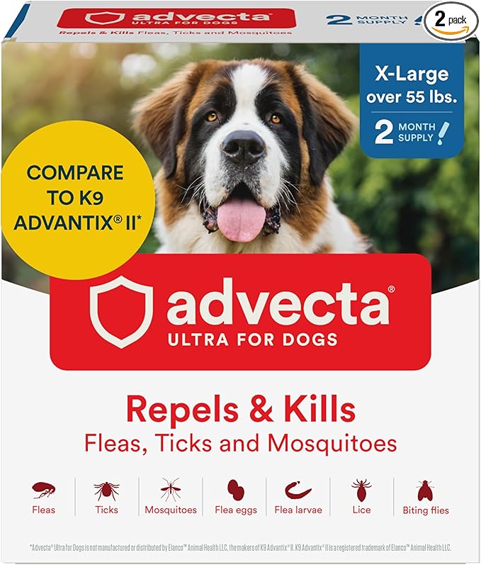 Advecta Ultra Flea and Tick Prevention for Dogs - Extra Large Dog Flea and Tick Treatment & Control - Mosquito Repellent - Fast Acting Waterproof Topical Drops, 2 Month Supply