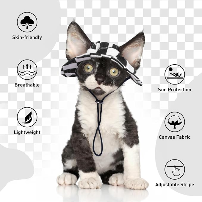 QBLEEV Cat Hats for Cats Only, Sphynx Hat with Ear Hole, Summer Cowboy Hats | Breathable kitten headwear mini sun sombrero caps, pet chihuahua sunscreen baseball outdoor climbing cap for birthday party