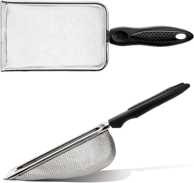 Hiceeden 4 Pcs Stainless Steel Small Mesh Scooper, Hamster Fine Sand Bath Scooper, Reptile Rabbit Litter Sand Waste Scoop, Beach Mesh Shovel for Shell Collecting, Shark Tooth Sifter, 1mm Hole