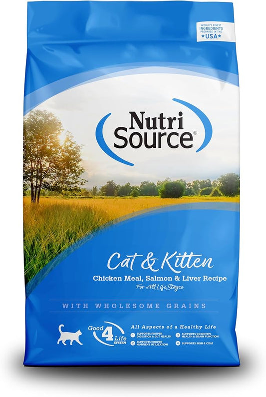 NutriSource Cat & Kitten Chicken Meal Salmon & Liver Dry Food, 12 lb | Probiotic & Prebiotic Support, Grain Inclusive, All Life Stages