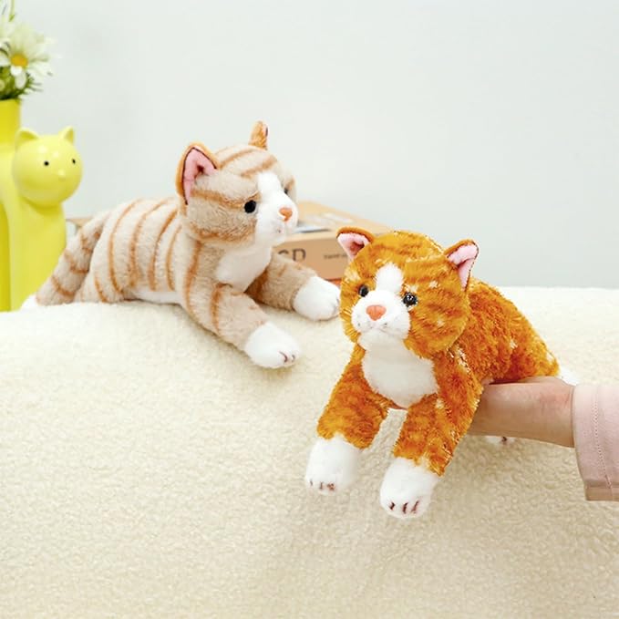 PEACH CAT Striped Cat Stuffed Animal 9.8" Realistic Kitten Plushies Soft Plush Toys Gifts for Kids Yellow