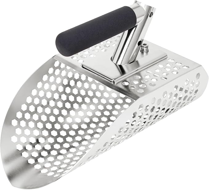 Sand Scoop for Metal Detecting, Metal Detector Accessories, Stainless Steel Sand Sifter Shovel, Metal Detector Sand Scoop, Sand Flea Rake for Beach, Fast Sifter Shovel for Underwater Treasure Hunting