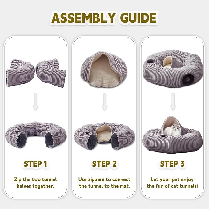 Large Cat Tunnel Bed for Indoor Cats,Cat Donut Tunnel Toy with Washable Circle Cushion,Blackout Tent, Multifunctional Playground Toys Hideplace for Kitty, Kitten, Rabbit,Ferret
