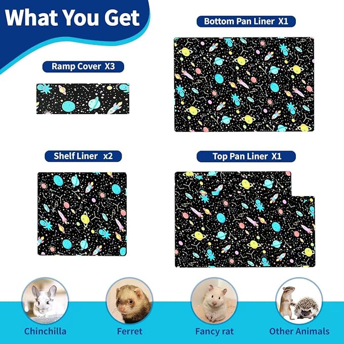 YKD Ferret Cage Liners for Ferret Nation & Critter Nation Cages, Waterproof Chinchilla Cage Accessories, Washable Bedding, for Ferrets, Chinchillas, Rats (Black, Double Unit Set)