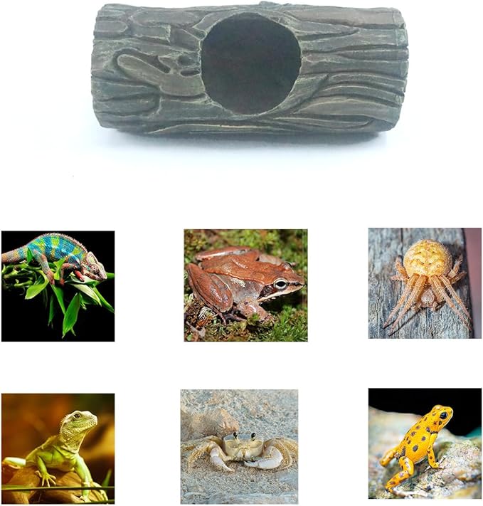 Magnetic Reptile Hide Cave,Resin Hollow Tree Trunk Hideout for Crested Gecko, Lizard, and Snakes,Climbing Toy & Terrarium Decor