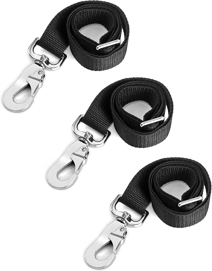 QWORK Horse Bucket Strap, Nylon, 3 Pack, Adjustable 21" to 32" Length, for Hay Nets, Water Buckets, Outdoor Feeders, Black