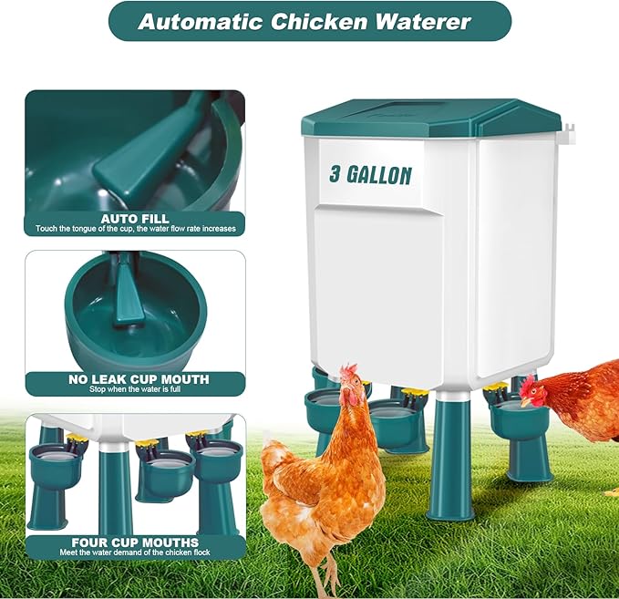 Chicken Feeder and Waterer Set 3 Gallon/26.4 Pounds, Automatic Chick Feeder and Waterer Set No Waste, Poultry Feeder Large for Hens/Ducks/Poultry