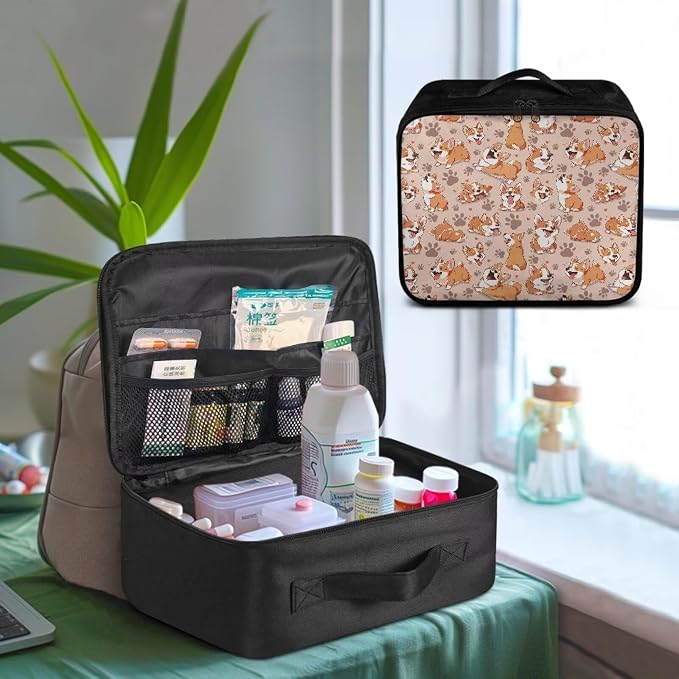 Rnyleeg First Aid Kit Bag Empty Cute Corgi Dog Medical Kit for Home Empty First Responder Bag Compact Lightweight Travel First Aid Pouch
