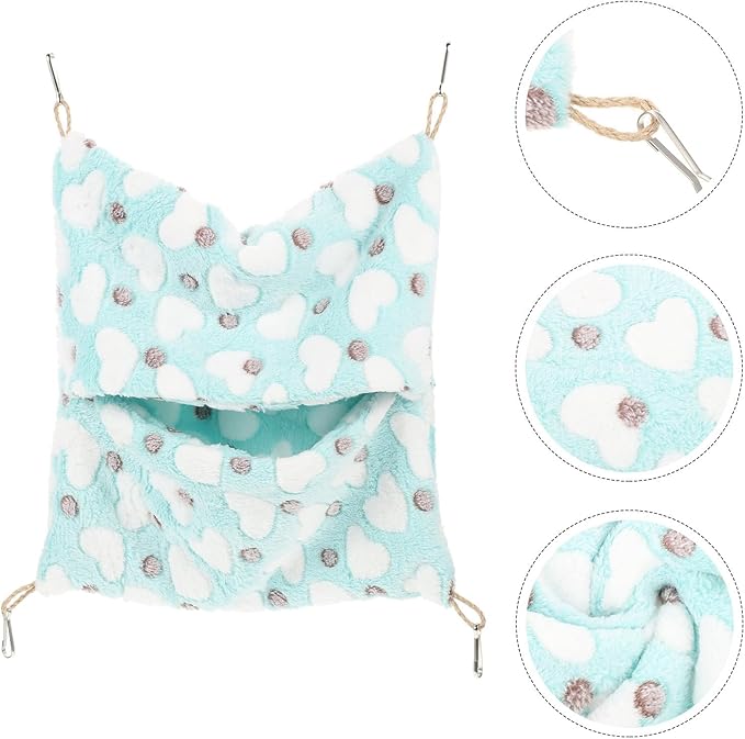 Pet Hamster Bed and Guinea Pig Hammock Double-Layer Plush Sleeping Sack with Hanging Design 32x34cm Warm Hideout Cushion for Small Animals