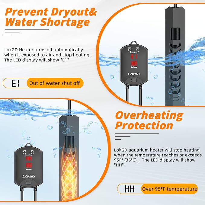 Upgraded 500W Intelligent Aquarium Heater,59°F-93°F Submersible Fish Tank Heater with Intelligent Digital Display Controller and Auto Power Off for 60-135 Gallon Freshwater Saltwater Fish Tanks