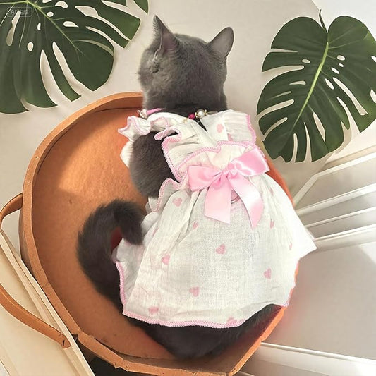 Dog Dresses for Small Dogs Girl Female Dog Cat Clothes Dress Cute Cotton Extra Summer Clothes Bow Decor Printed Love Birthday Outfit Puppy Clothes (Light Pink, Medium)
