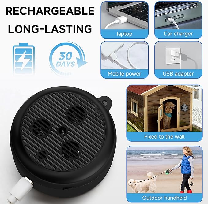 35ft ultrasonic Dog bark Box Anti Barking Device for Dogs Bark Deterrent Devices with 3 Modes （Black+Grey）