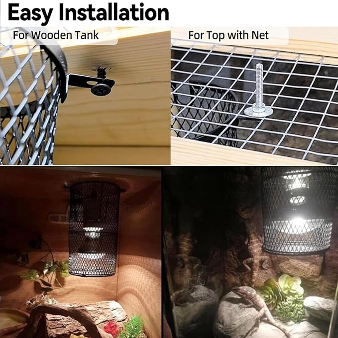 Reptile Heat Lamp Guard Ceramic Heat Emitter Basking Heater Lamp Reptile Accessories for Turtle Snakes Lizards Frogs Chicks with Power Switch & Anti-Biting Hanging Hook Design Round Without Bulb 150w