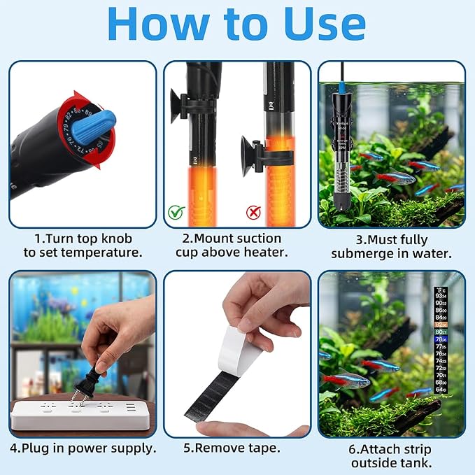 300W Aquarium Heater Adjustable Temperature Submersible Fish Tank Heater Water Thermostat with Thermometer for Freshwater and Saltwater Tanks