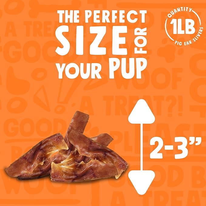 Pig Ears Slivers (1Lb), All Natural Single Ingredient Pork Strips Dog Treats, Excellent Rawhide Alternative, Dog Chews for Large and Small Dogs
