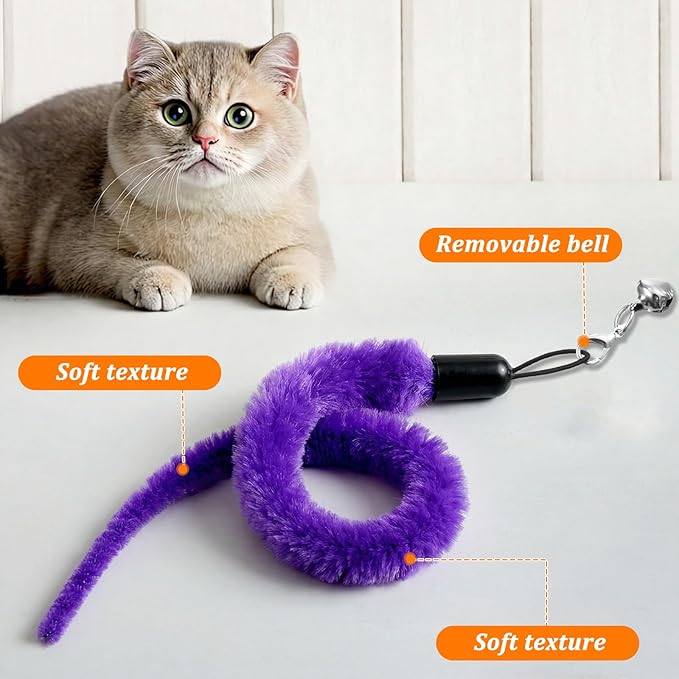 10 Pack Cat Worm Toys, Fuzzy Worm Cat Toy with Bell, Interactive Cats Wand Attachment Toys for Teaser Play and Chase Exercise with Kitten