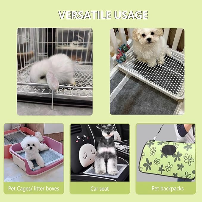 Rabbit Pee Pads, Pet Toilet/Potty Training Pads, 100PCS All Absorb & Odor Control Disposable Cage Liners with Quick-Dry Surface for Guinea Pigs Puppy Chinchillas Hamsters Ferrets Hedgehog Cat