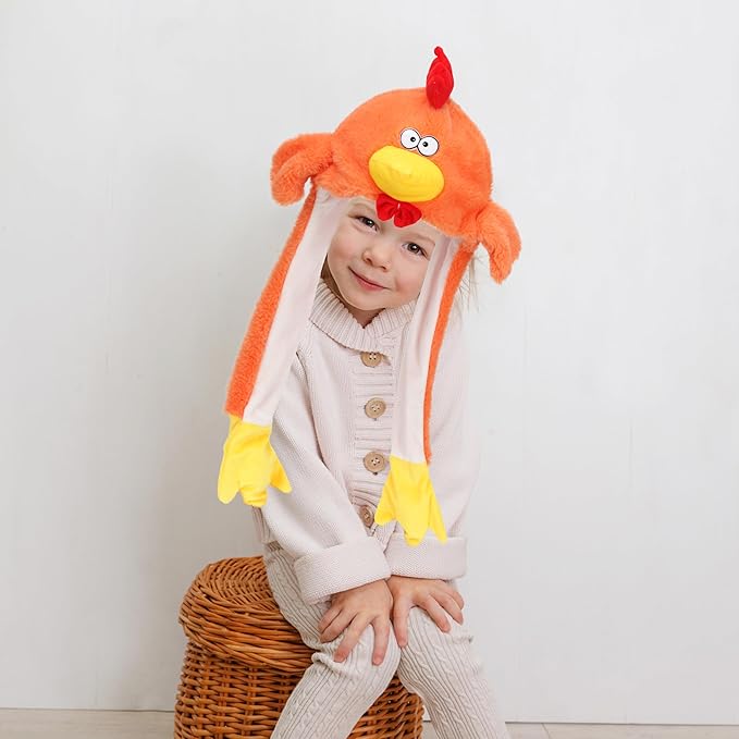 Bubblepompom Animal Hat with Ears Moving Jumping Pop Up Beating Hat Plush Holiday Cosplay Dress Up Funny Gift for Kids