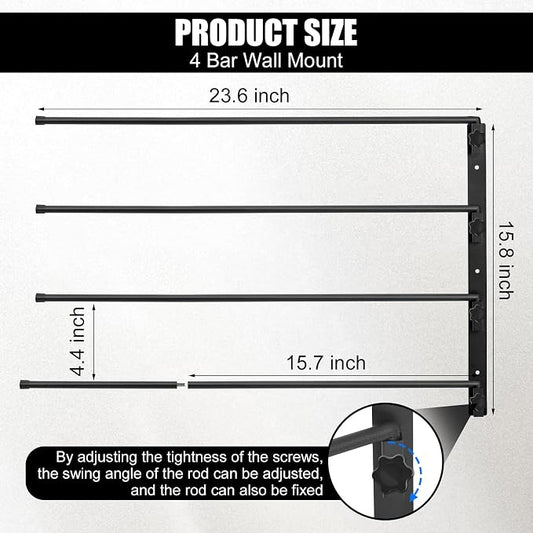 Saddle Pad Rack 4 Bar Wall Mount, Horse Blanket Holder 180 Degree Swing Rack Arms Saddle Rack Wall Mount for English Saddle Pad Storage Various Accessories (15.8 x 23.6 Inch)