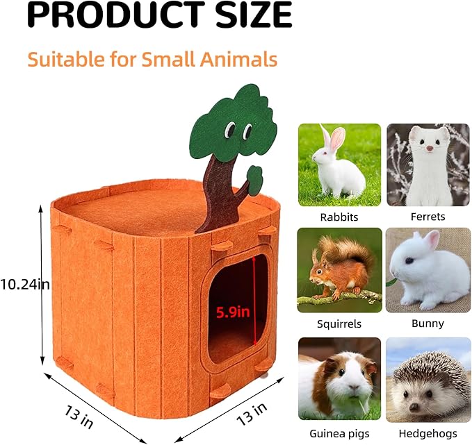 Rabbit Hideout,Felt Cloth Bunny Bed,Tree Stump Theme Guinea Pig Hideout and Bed,Small Animal Hideaway House,Rabbits Hiding Hut for Ferret Chinchilla Hedgehog