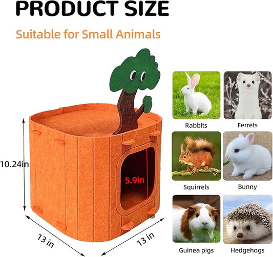 Rabbit Hideout,Felt Cloth Bunny Bed,Tree Stump Theme Guinea Pig Hideout and Bed,Small Animal Hideaway House,Rabbits Hiding Hut for Ferret Chinchilla Hedgehog
