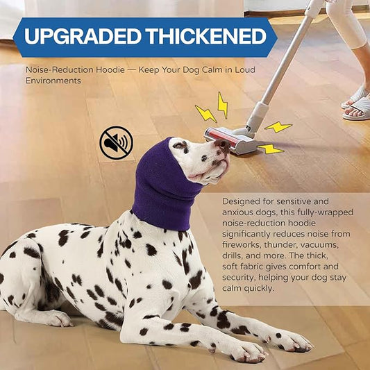 Dog Calming Hoodie and Ear Muffs – Soft Double-Layer Ear and Neck Cover for Anxiety Relief & Noise Protection, Elastic Pet Head Wrap for Grooming, Bath, Drying & Fireworks