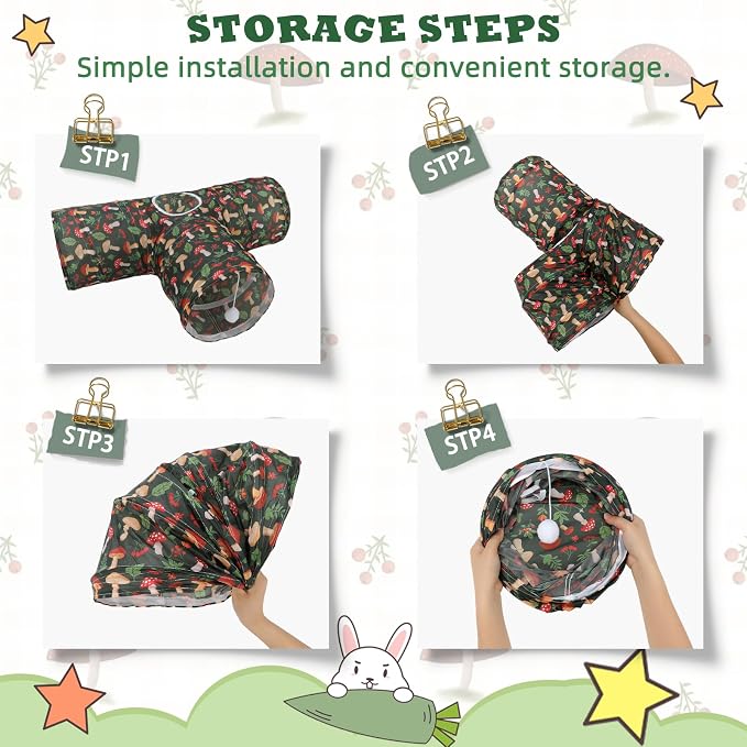 BWOGUE Bunny Tunnels & Tubes Collapsible 3 Way Bunny Hideout Small Animal Activity Tunnel Toys for Dwarf Rabbits Guinea Pigs Kitty