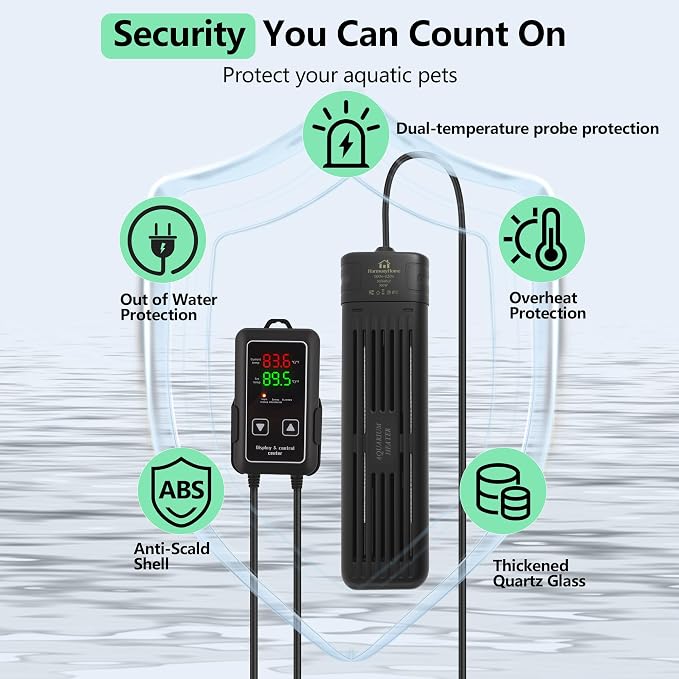Aquarium Heater, 300W/1000W Fish Tank Heater, Submersible Turtle Heater with Intelligent Variable Frequency Heating & Dual Temperature Sensor Design, with Automatic Power-Off Function